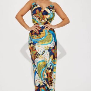 Robe longue en satin Simi - Multicolore