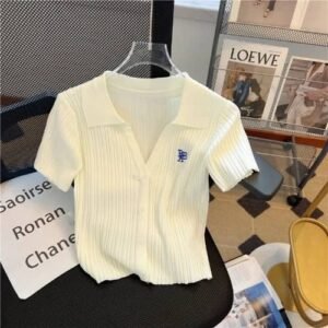 Polo à manches courtes pour femme, haut en tricot, coupe couvertes, lettre brodée, court, populaire