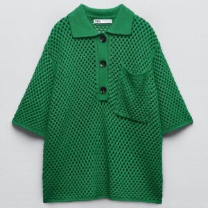 Zara Pull polo en maille filet vert
