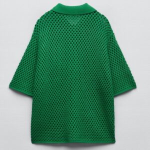 Zara Pull polo en maille filet vert