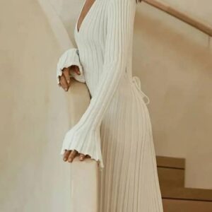 Robe trapèze plissée à col en V pour femmes, robes longues élégantes, mode décontractée pour dames, taille haute, lit en deau