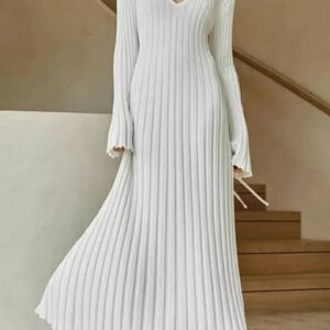 Robe trapèze plissée à col en V pour femmes, robes longues élégantes, mode décontractée pour dames, taille haute, lit en deau