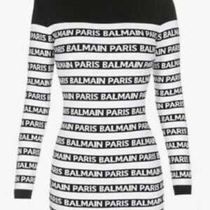 Robe à manches longues en tricot avec logo Balmain