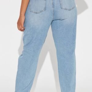 Pantalon jeans mom déchiré peu Stretch - Délavé bleu moyen