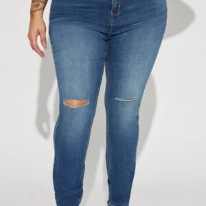 Pantalon Jeans skinny extensible à trois boutons Délavé foncé