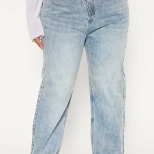 Pantalon Jeans coupe droite croisée - Délavage bleu clair