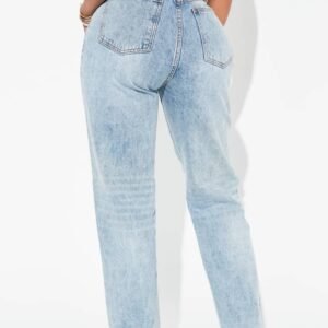 Pantalon Jeans coupe droite croisée - Délavage bleu clair