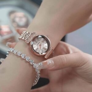 Montre Dame Suisse À Quartz De Forme Ronde De Luxe Et Élégante, Avec Des Diamants, Livrée Avec Un Bracelet En Titane, Une Bague, Un Collier En Zircone Cubique Et Une Boîte-Cadeau Pour Femmes