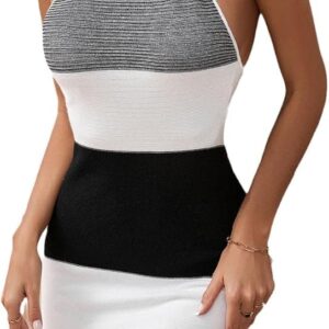 Robe sexy en tricot sans manches pour femmes, couleur assortie, côtelée, dos nu, mini-robe slim