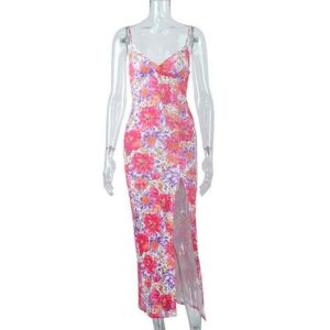 Robe longue à bretelles pour femme, motif floral, sexy, tendance,