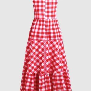 Robe Maxi à carreaux Poche et Ourlet À Volants volanté