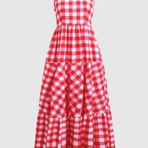 Robe Maxi à carreaux Poche et Ourlet À Volants volanté