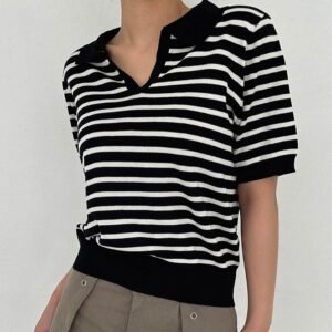 Floerns T-shirt décontracté à manches courtes et col en tricot pour femme