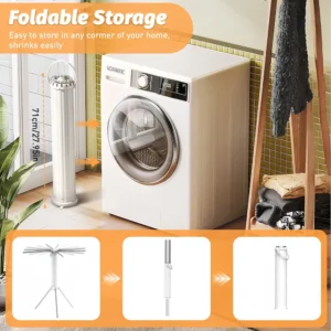 Étendoir à linge trépied avec 16 poteaux en acier inoxydable de 51 cm