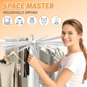 Étendoir à linge trépied avec 16 poteaux en acier inoxydable de 51 cm