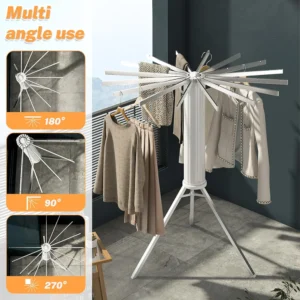 Étendoir à linge trépied avec 16 poteaux en acier inoxydable de 51 cm