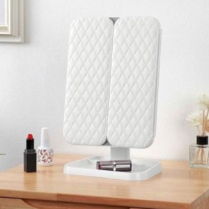Miroir de maquillage pliable à trois côtés avec lumière LED