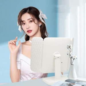 Miroir de maquillage pliable à trois côtés avec lumière LED